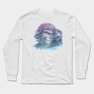 Monkey Superimposed Watercolor Long Sleeve T-Shirt